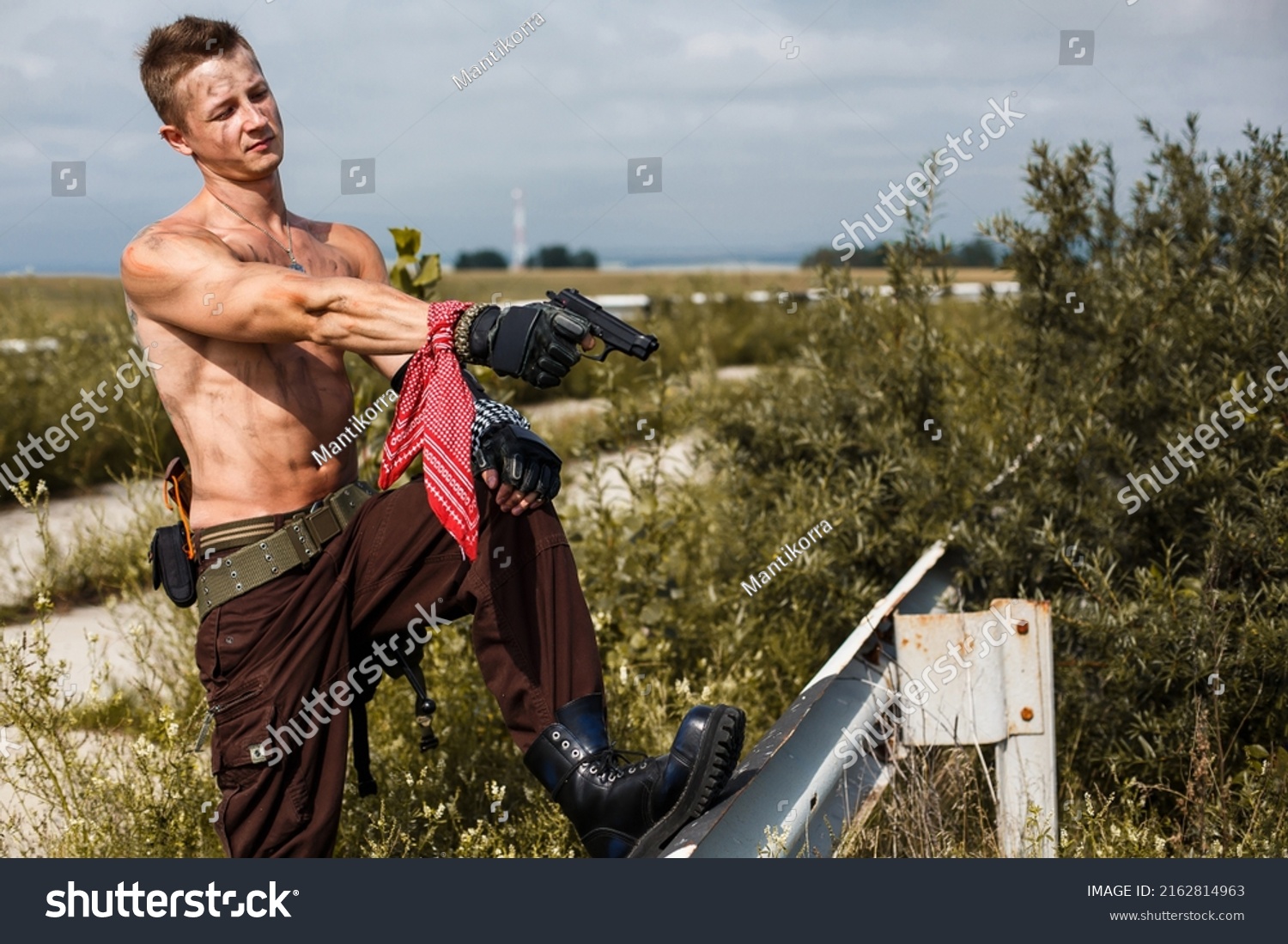 Male Vandal Dirty Naked Torso Aiming Stock Photo Shutterstock