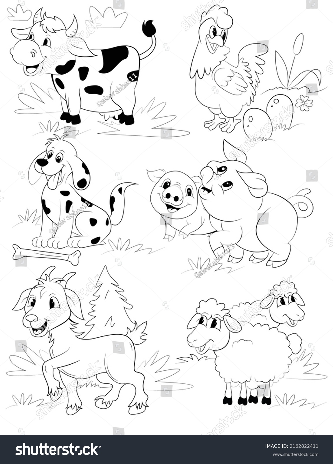 Farm Animals Icons Cute Cartoon Sketch Stock Vector (royalty Free 