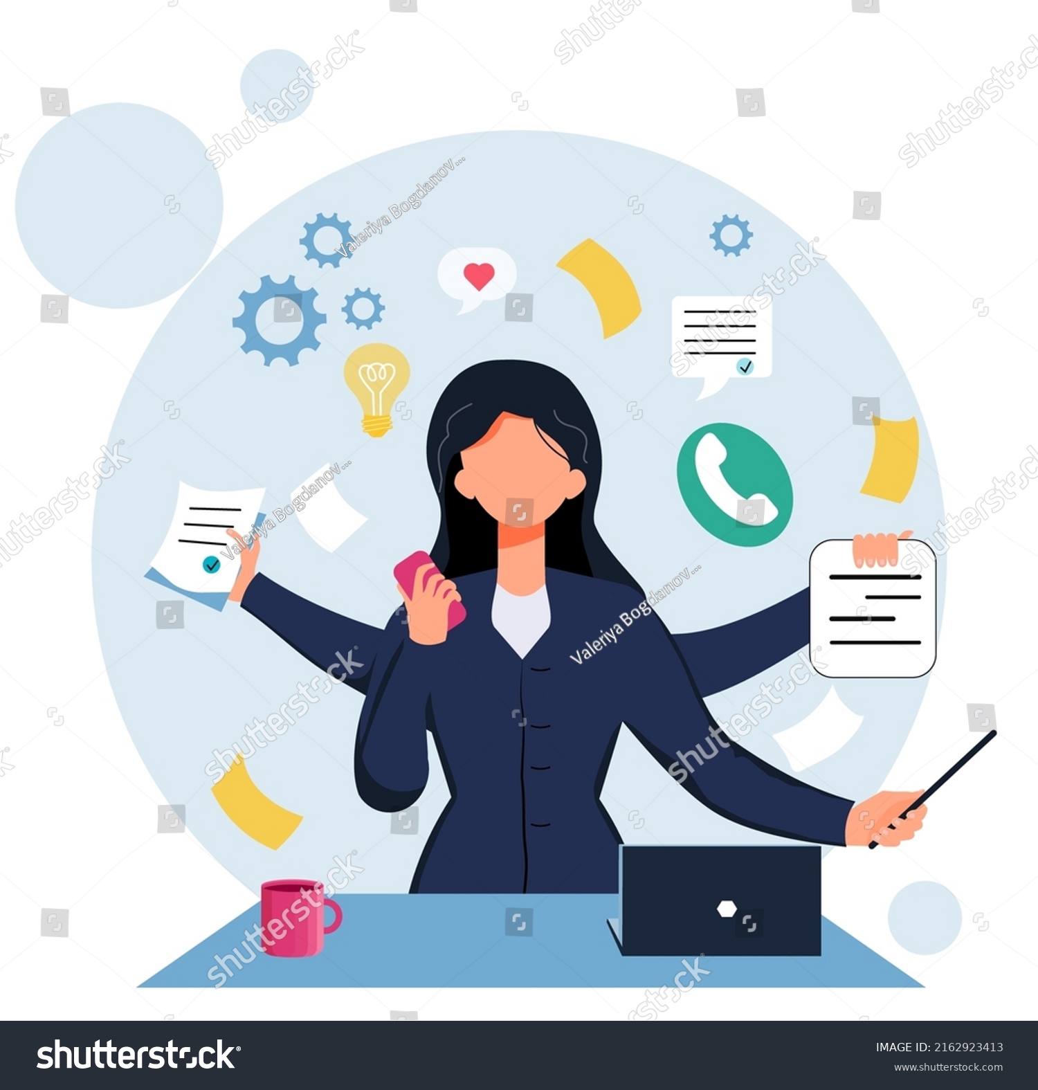 Girl Who Does Several Things Once Stock Vector (Royalty Free ...