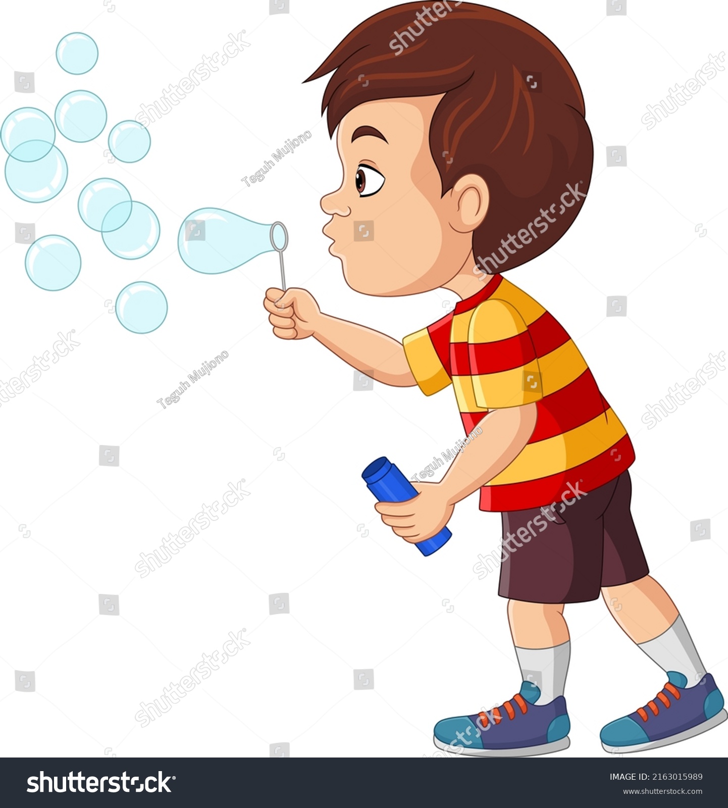 Cartoon Little Boy Blowing Soap Bubbles Stock Vector (Royalty Free ...