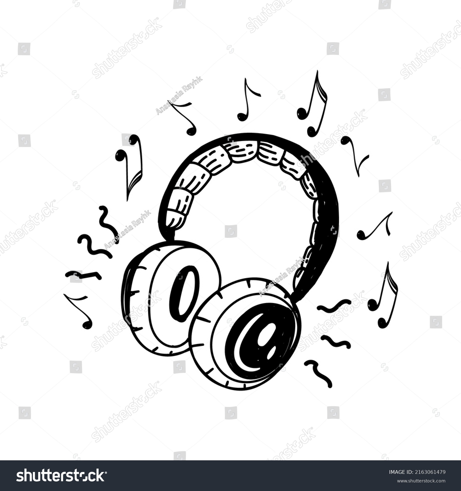 Headphones Handdrawn Sketch Style Device Listening Stock Vector ...