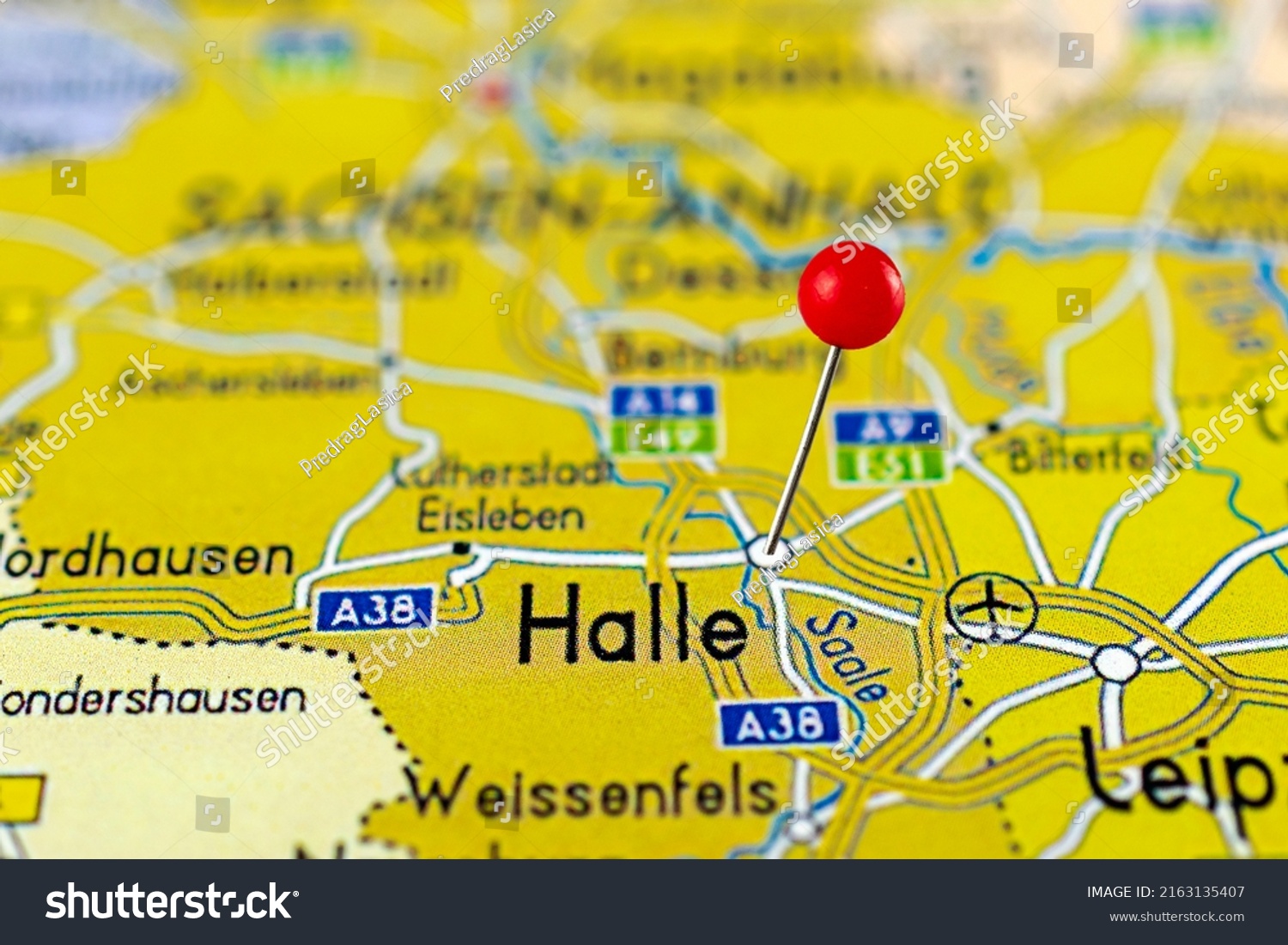 Stock Photo Halle Pinned On A Map Of Germany Map With Red Pin Point Of Halle In Germany 2163135407 