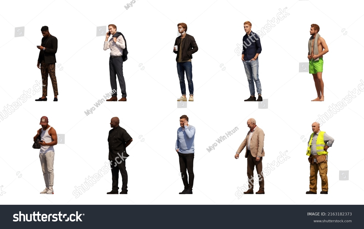 3d Rendering Men Side View Pose Stock Illustration 2163182373 ...