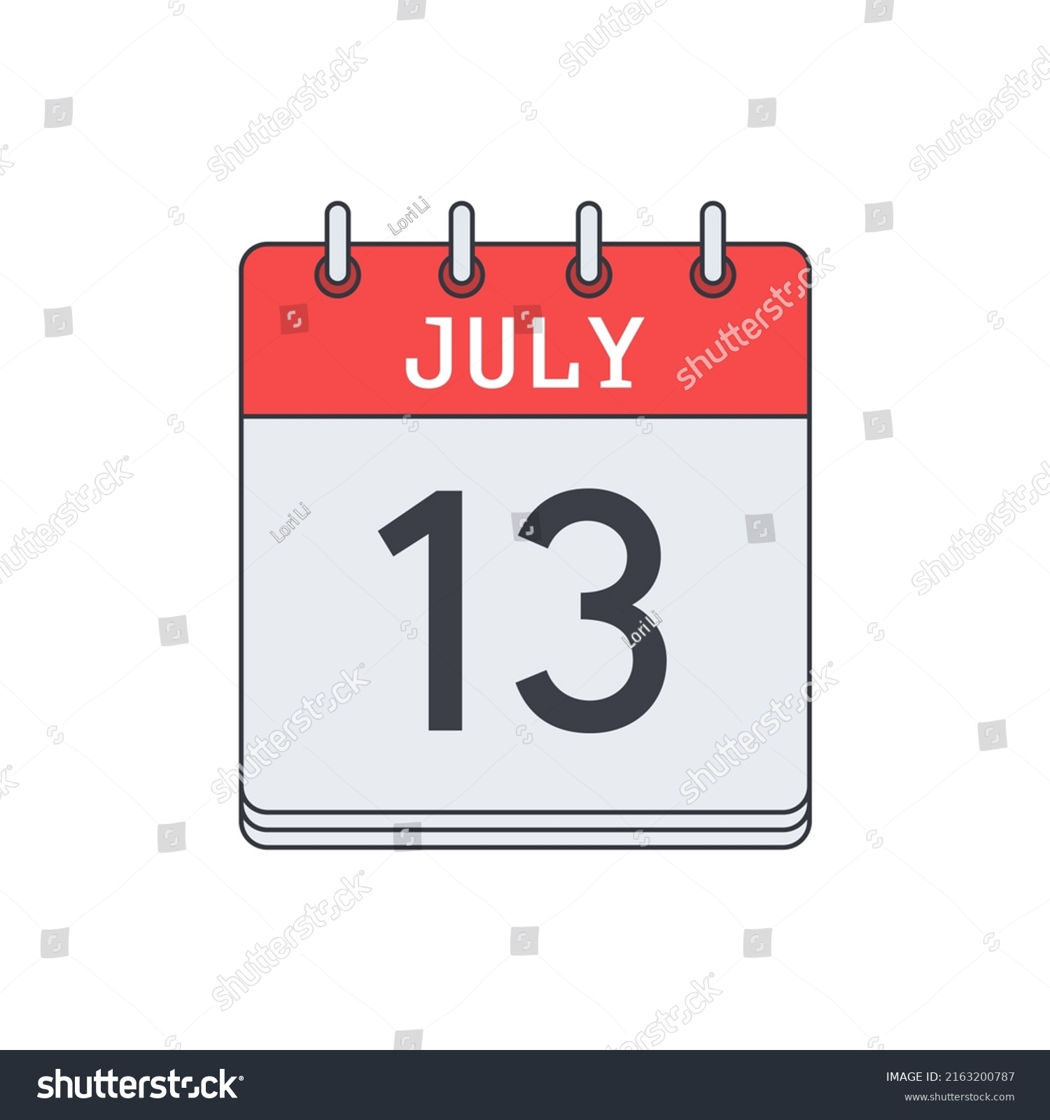 July 13 Calendar Icon Vector Illustration Stock Vector (Royalty Free ...