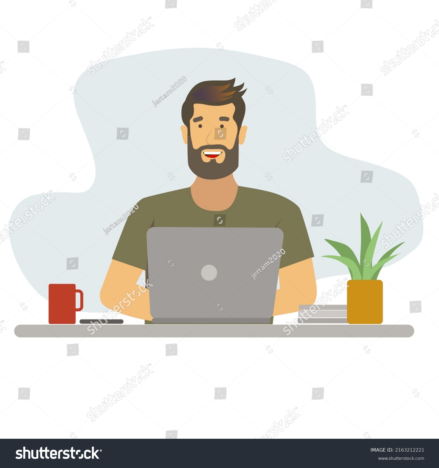 Young Happy Smiling Man Sitting Laptop Stock Vector (Royalty Free ...