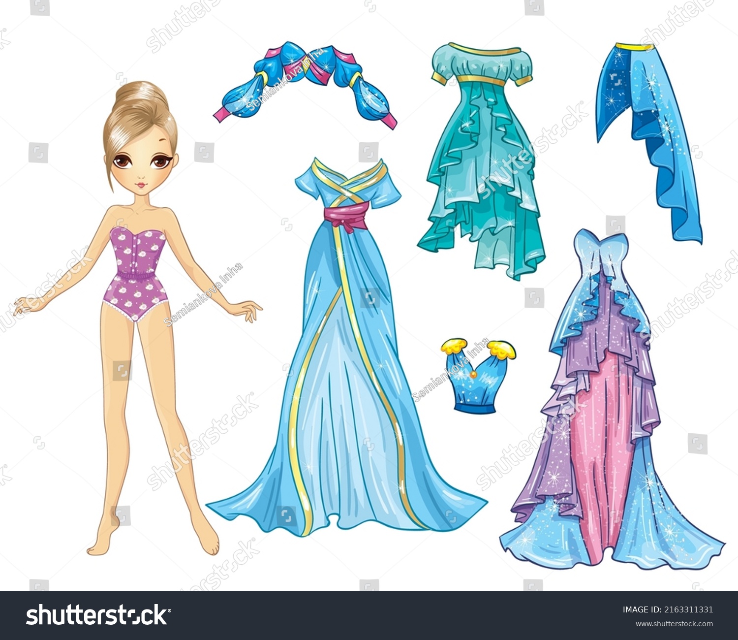 Vector Illustration Paper Blonde Doll Set Stock Vector (Royalty Free ...