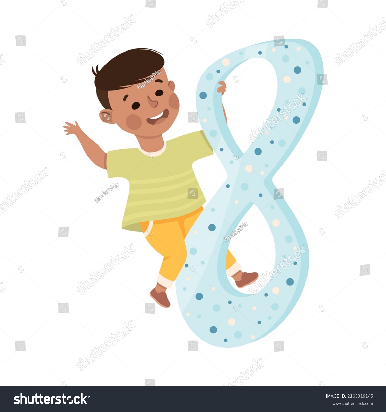 Little Boy Huge Number Eight Numeral Stock Vector (Royalty Free ...