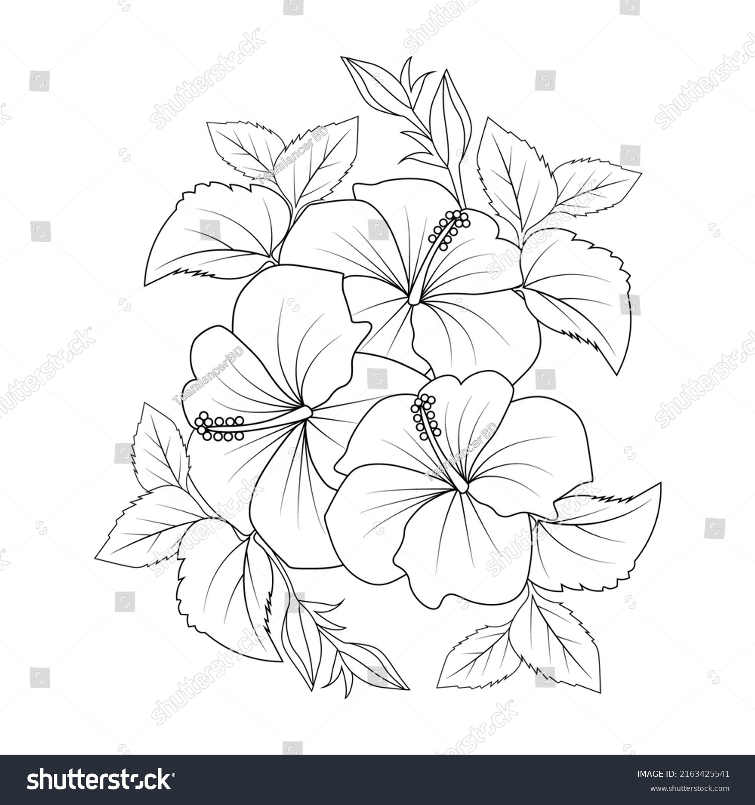 Hibiscus Moscheutos Flower Coloring Page Line Stock Vector (Royalty ...