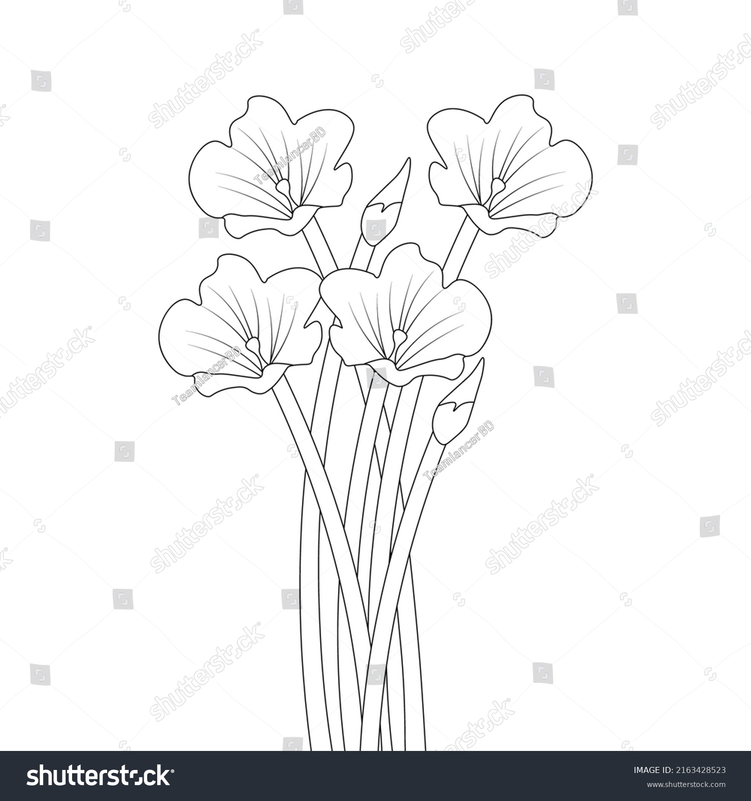 Blooming Flower Coloring Book Page Drawing Stock Vector (Royalty Free ...