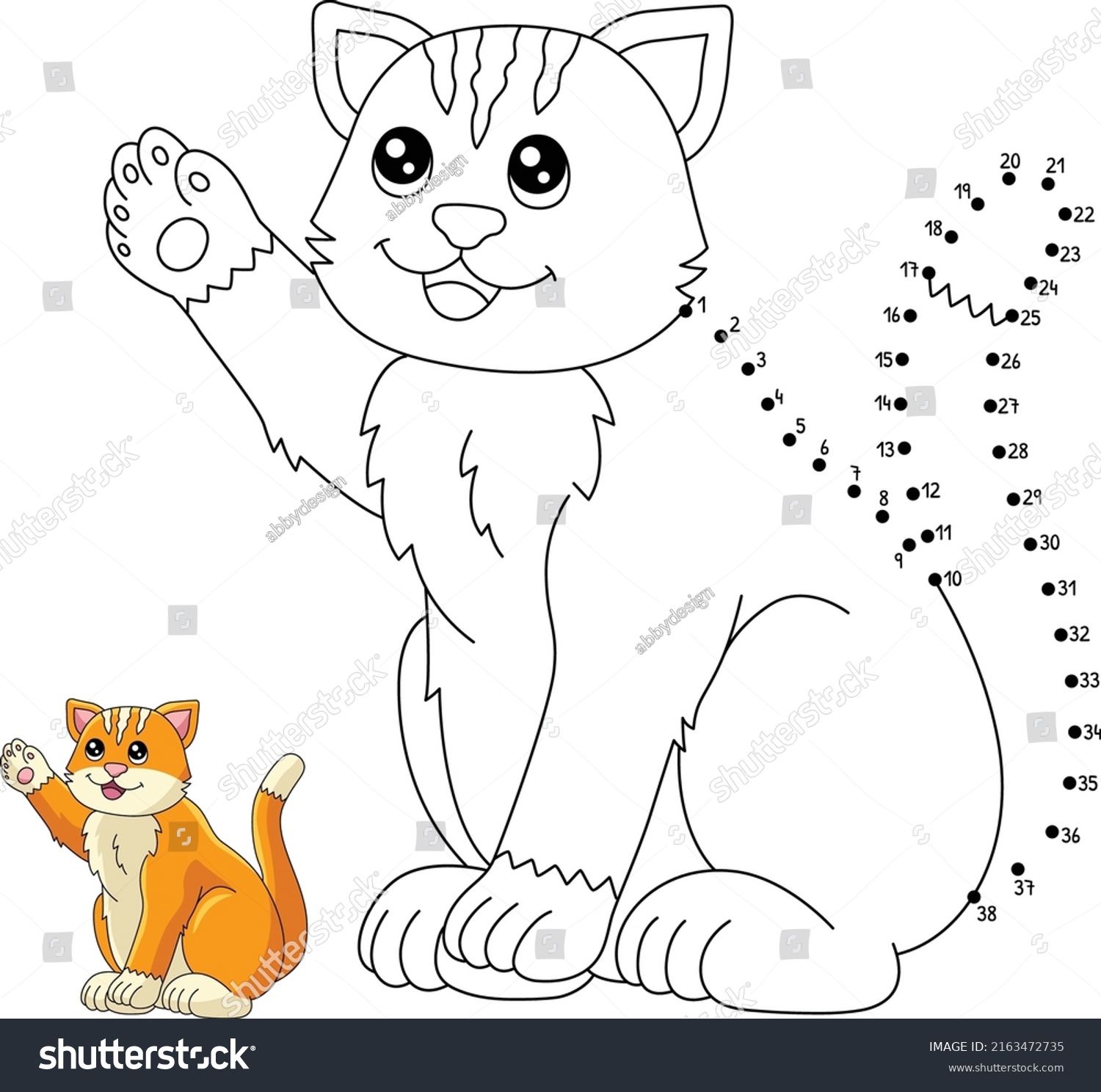 Dot Dot Cat Coloring Page Kids Stock Vector (Royalty Free) 2163472735