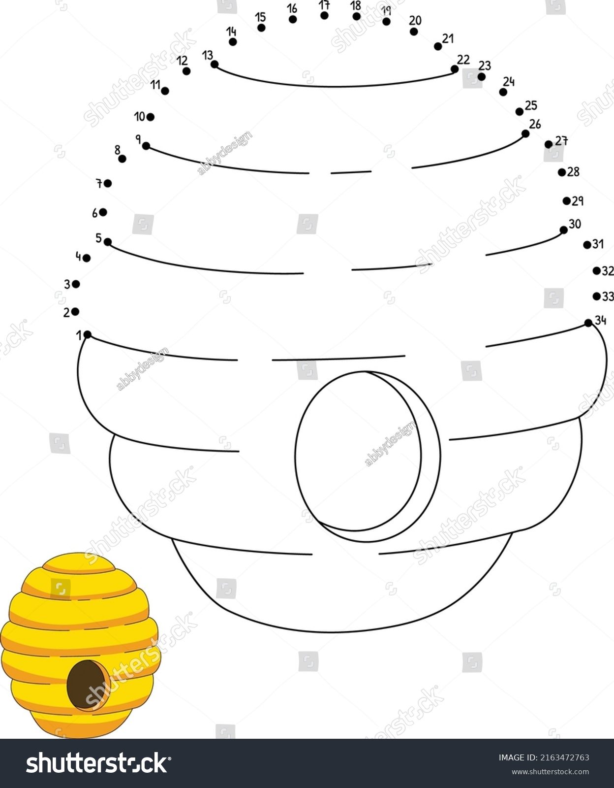 Dot Dot Beehive Coloring Page Kids Stock Vector (Royalty Free