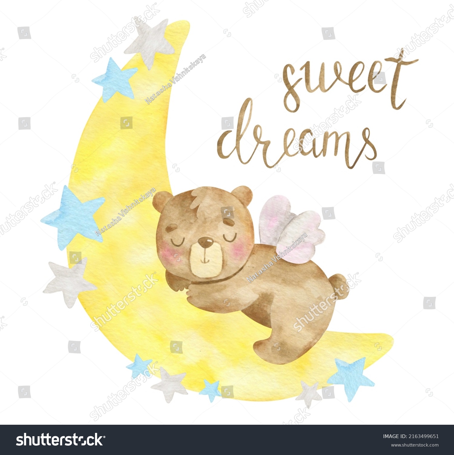 Cute Teddy Bear Boy Sleeping On Stock Illustration 2163499651 ...