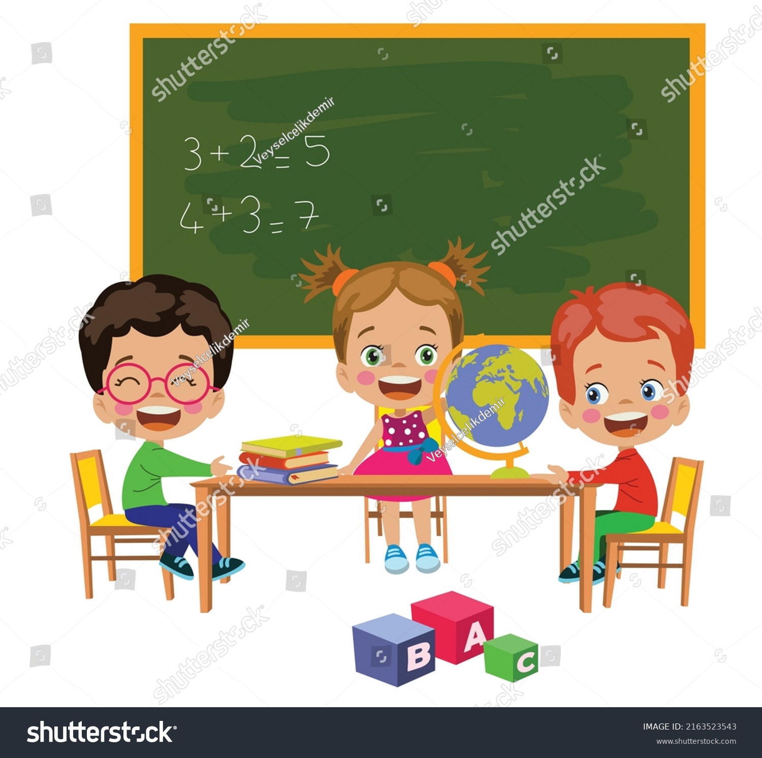 Cute Kids Studying World Map Studying Stock Vector (Royalty Free ...