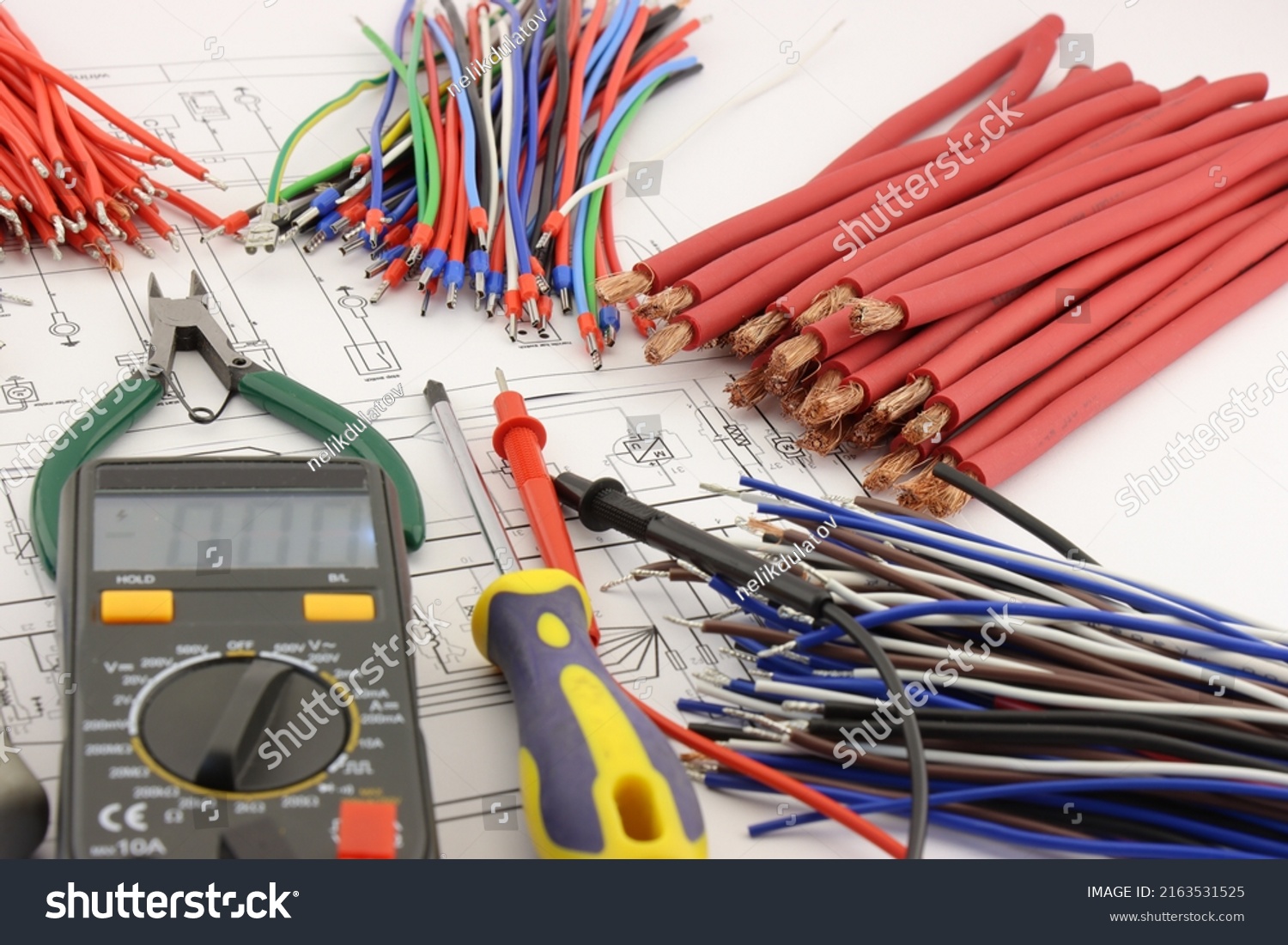 Multimeter Mounting Tools Electrical Diagram Closeup Stock Photo ...