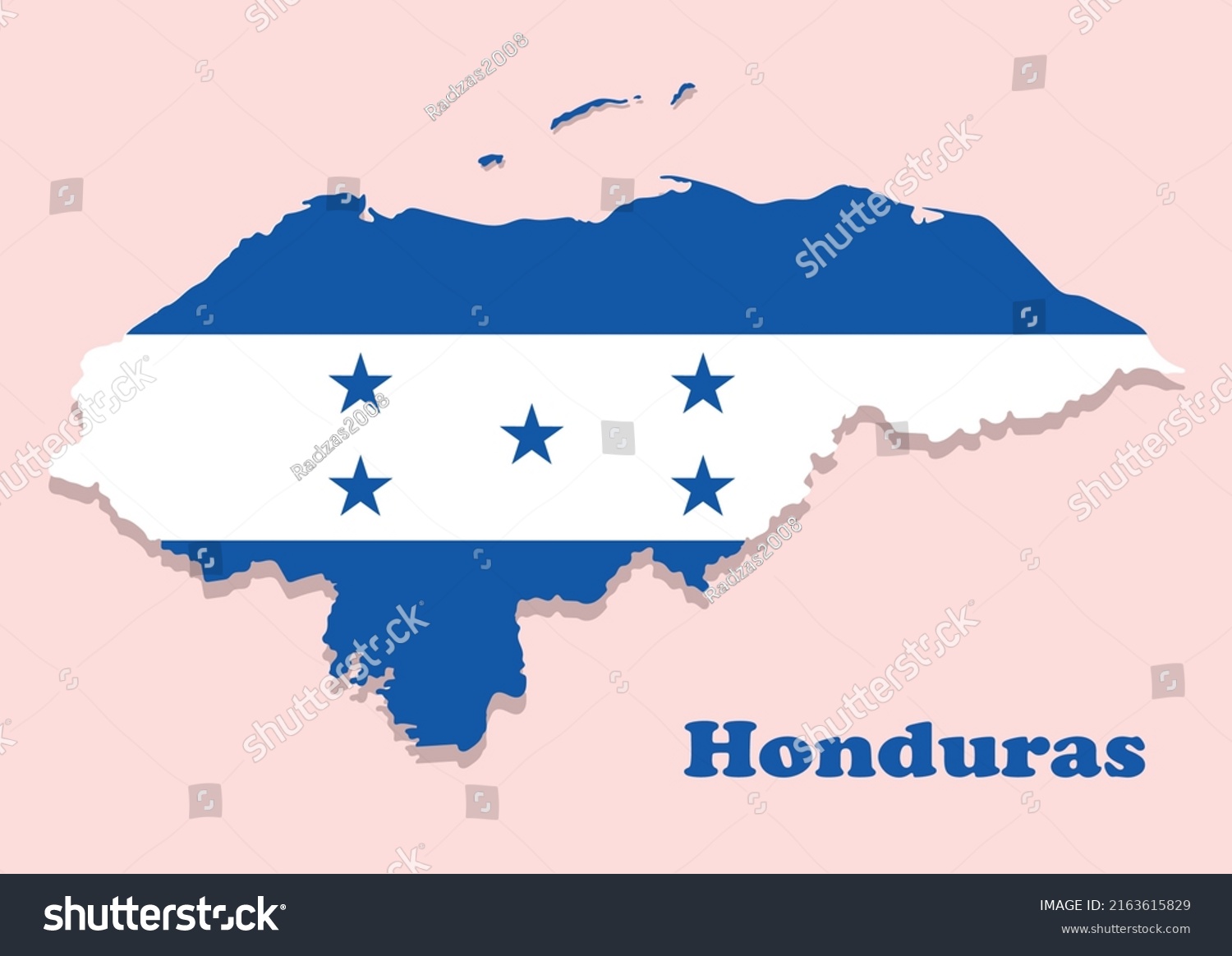Stock Vector Vector Illustration Map With The National Flag Of Honduras 2163615829 
