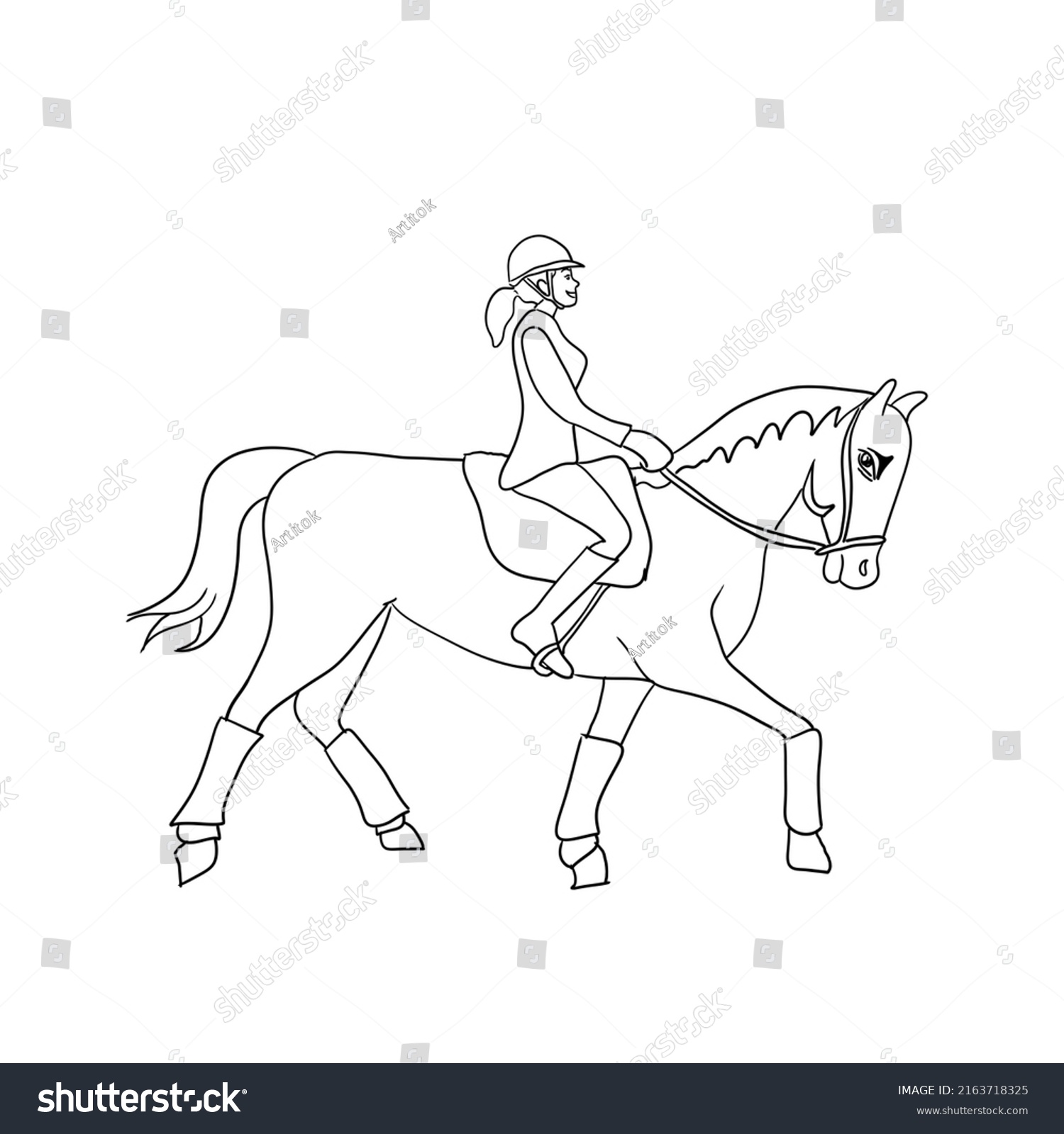 Black Stripes Depicting Woman Riding Horseisolated Stock Illustration ...