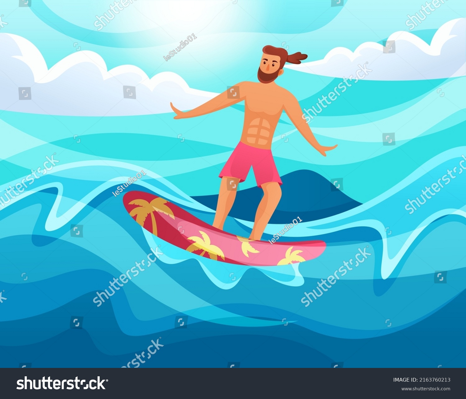 Surfing Day Background Poster Design Template Stock Vector (Royalty ...