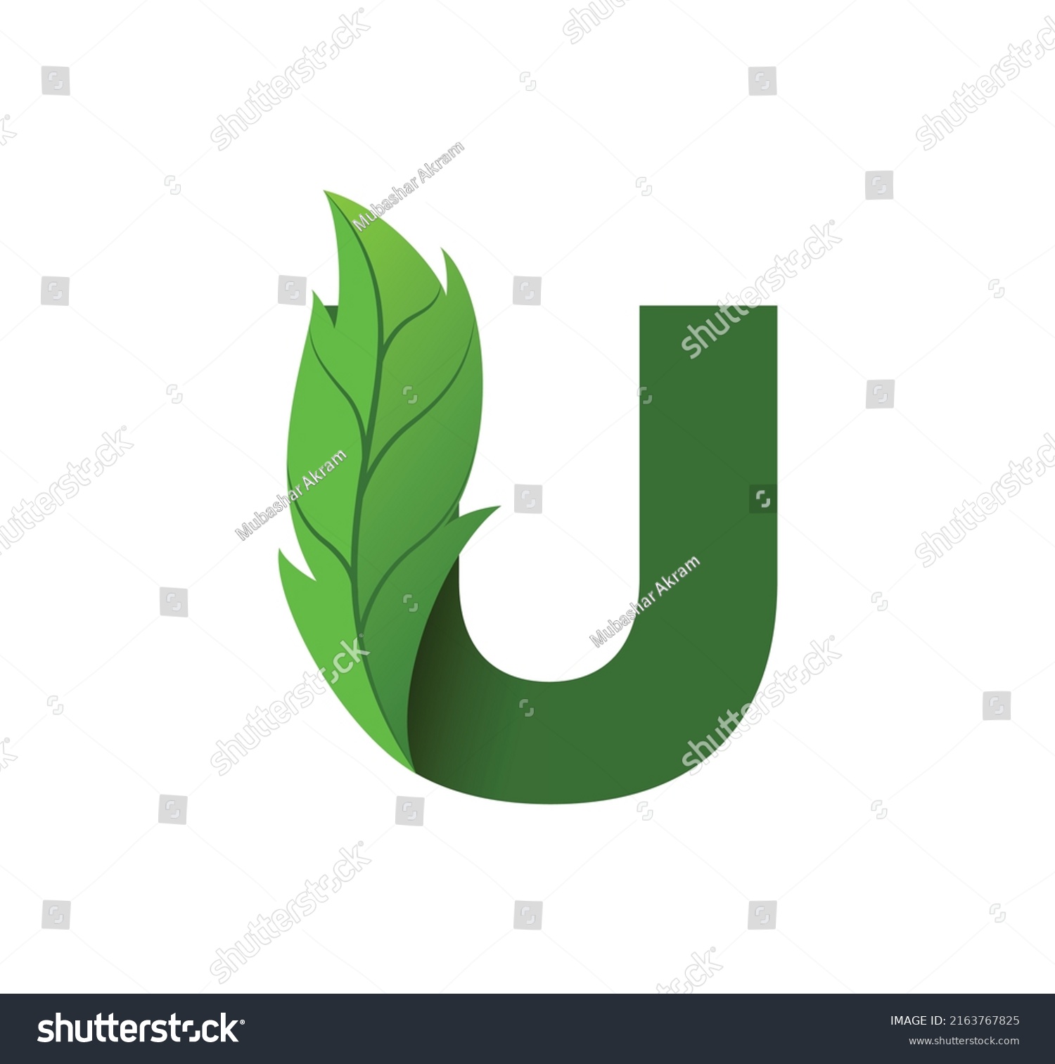 Letter U Leaf Logo Design Vector Stock Vector Royalty Free