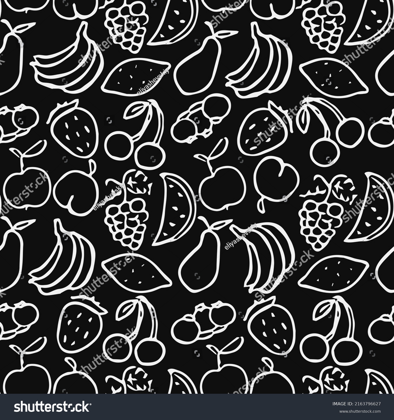 Seamless Fruits Pattern Black White Doodle Stock Vector (Royalty Free ...