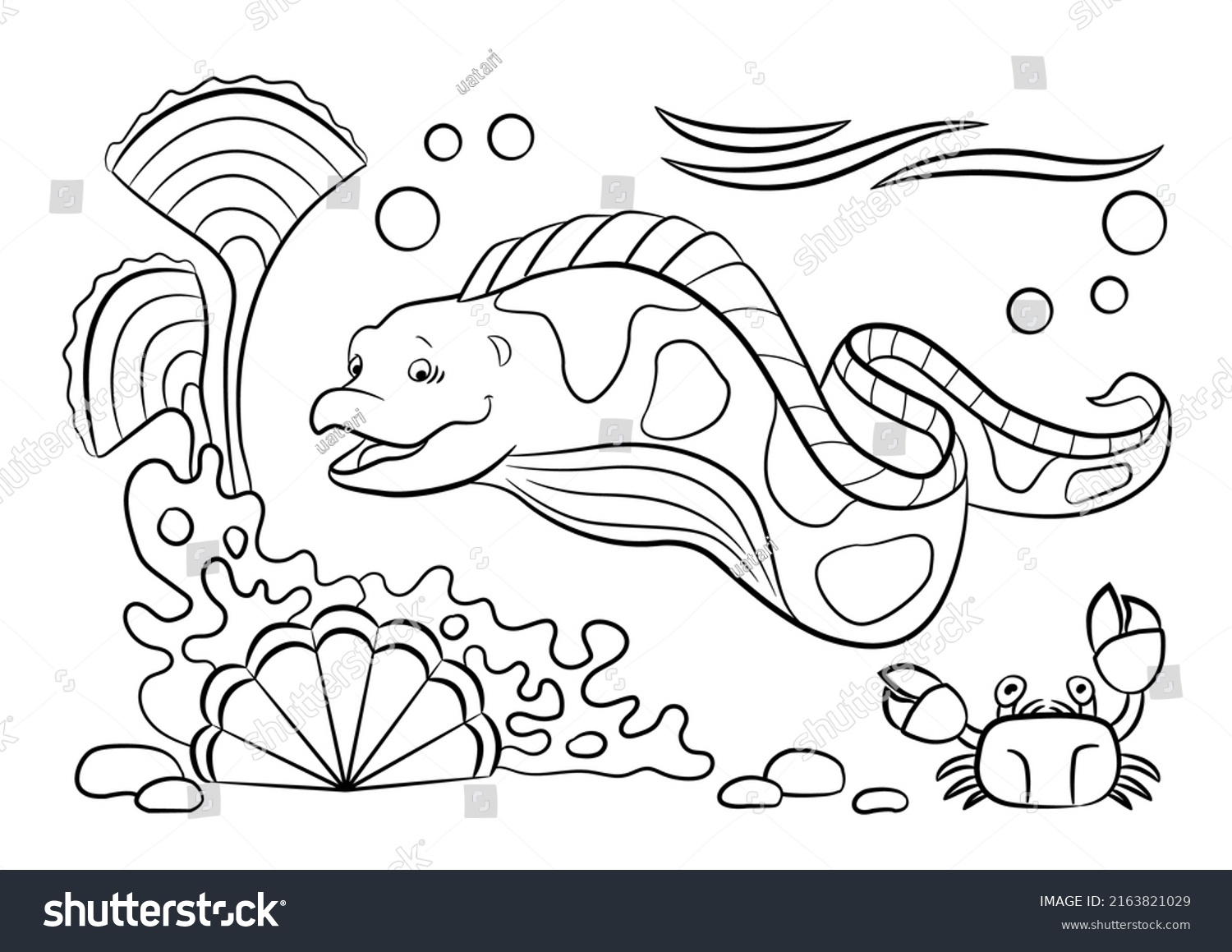 Moray Contour Underwater Life Coloring Page Stock Vector (Royalty Free ...