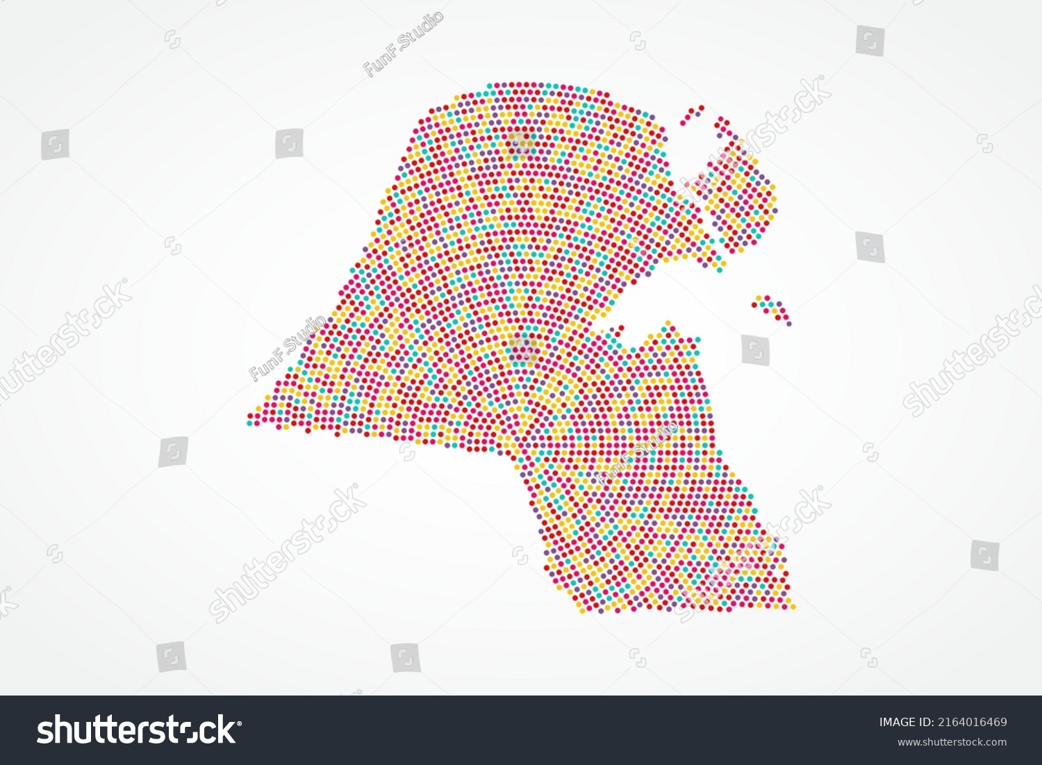 Kuwait Map World Map Vector Template Stock Vector Royalty Free   Stock Vector Kuwait Map World Map Vector Template With Colorful Dots Grid Grunge Halftone Style Isolated On 2164016469 