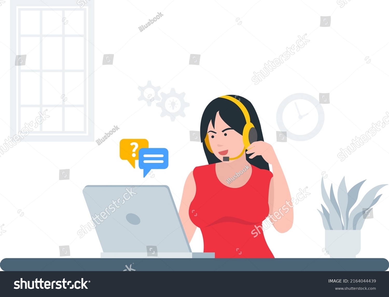 Young Women Working Customer Support Concept Stock Vector (Royalty Free ...