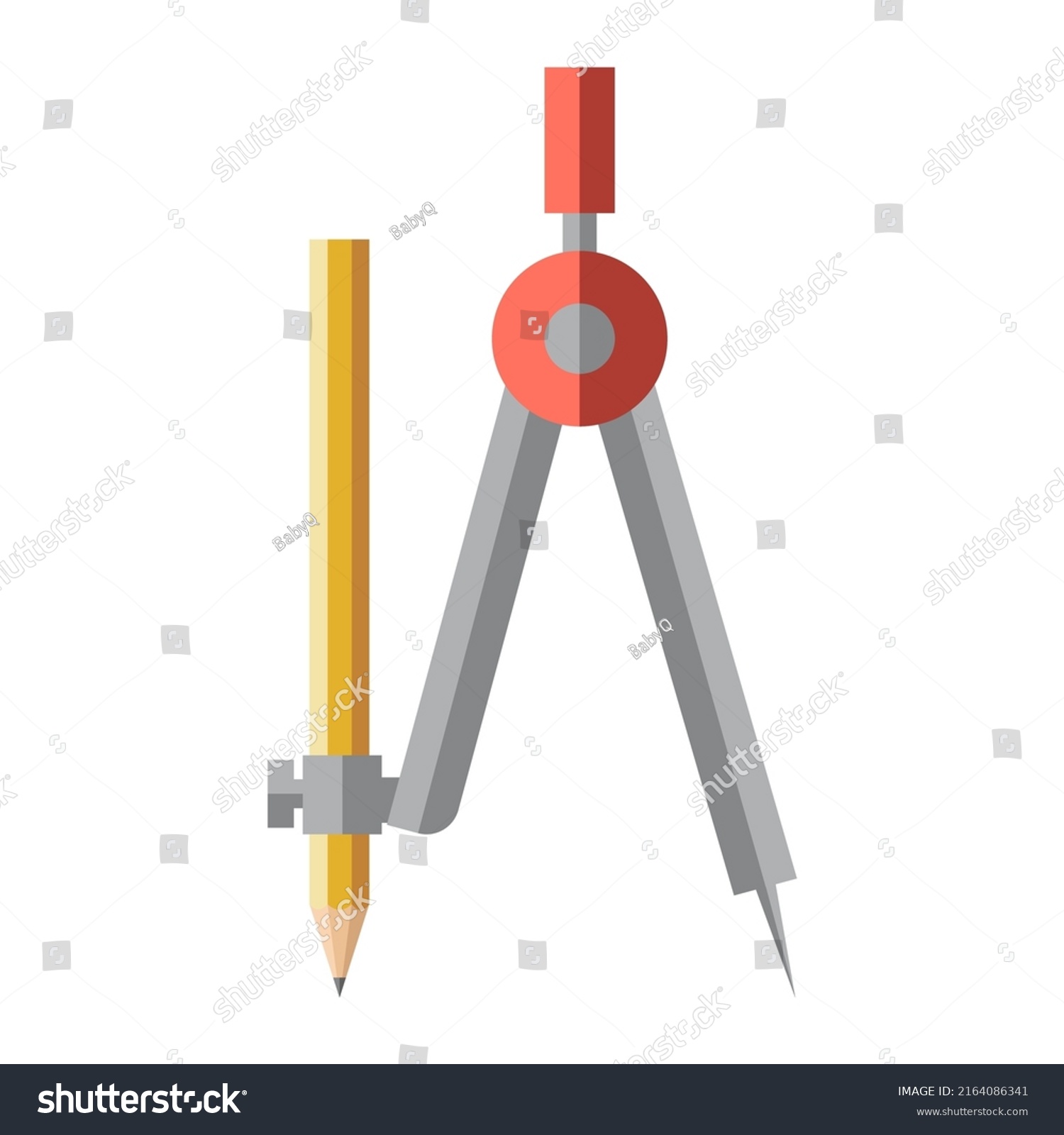 Cartoon Pencil Compass Vector Isolated Element Stock Vector (Royalty ...