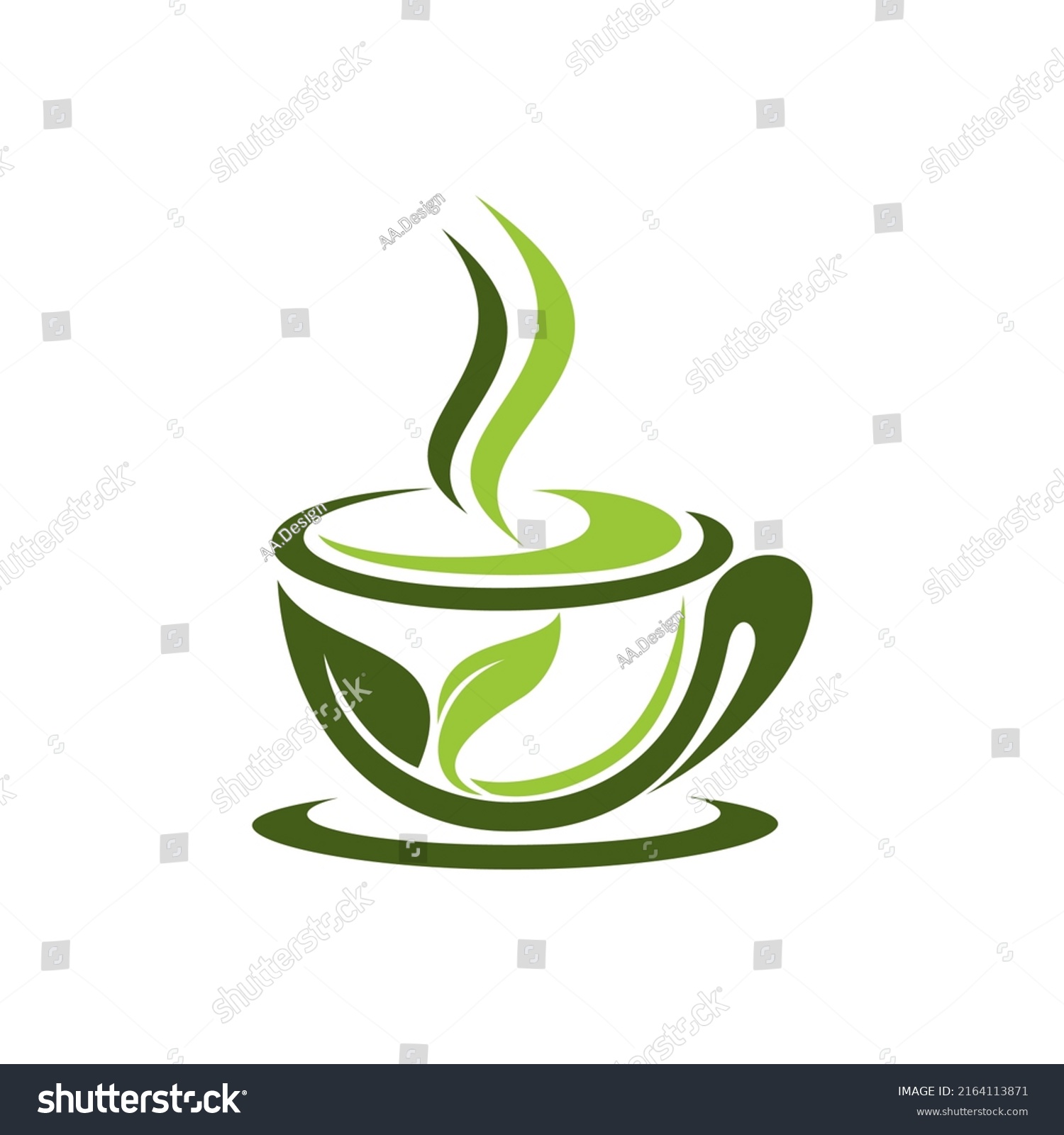 Green Tea Cup Leaves Logo Design Stock Vector (Royalty Free) 2164113871 ...