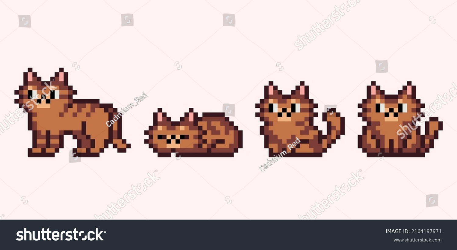 Cat Different Poses Pixel Art Set 库存矢量图（免版税）2164197971 Shutterstock