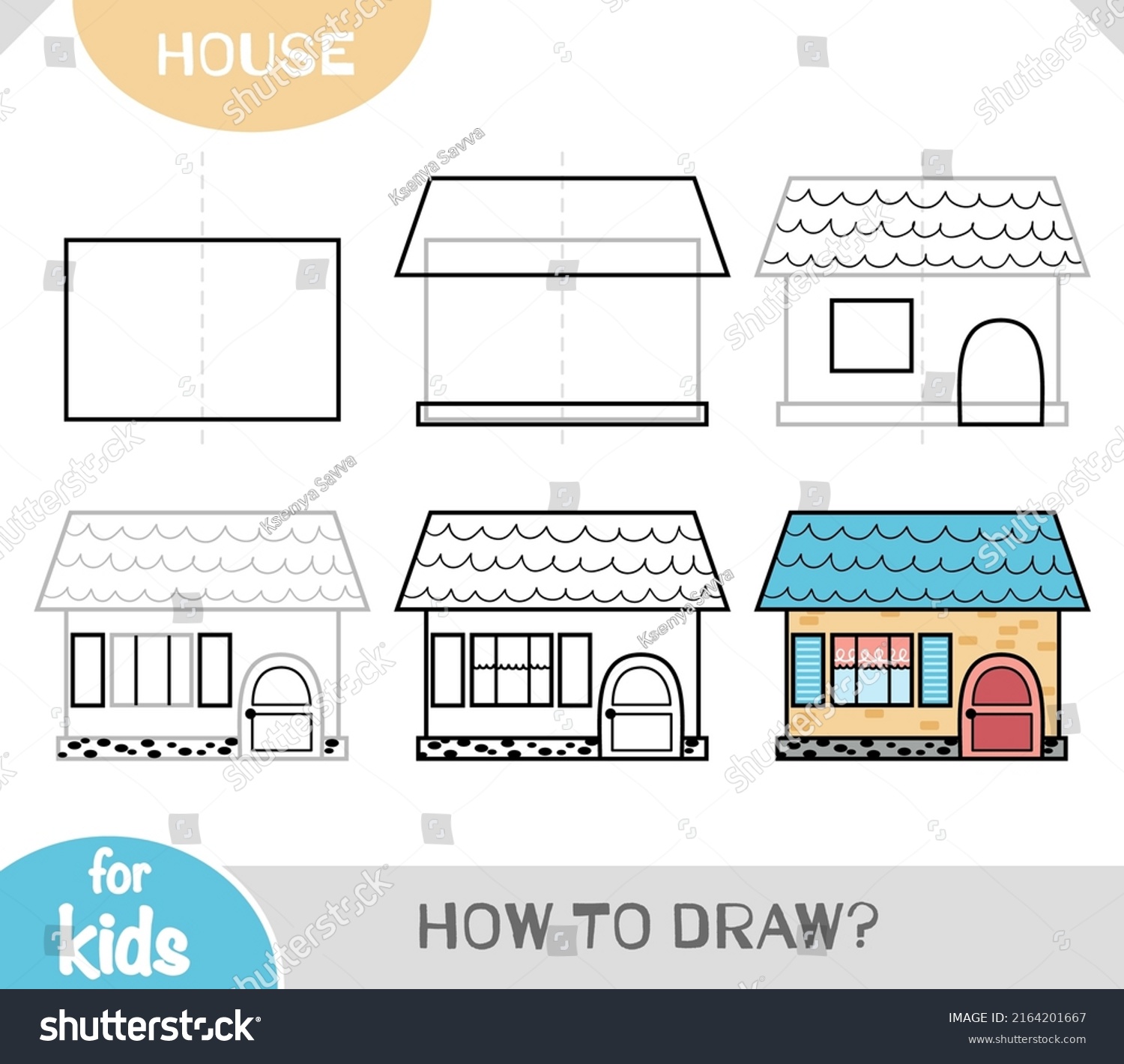 How Draw House Children Step By Stock Vector (Royalty Free) 2164201667 ...