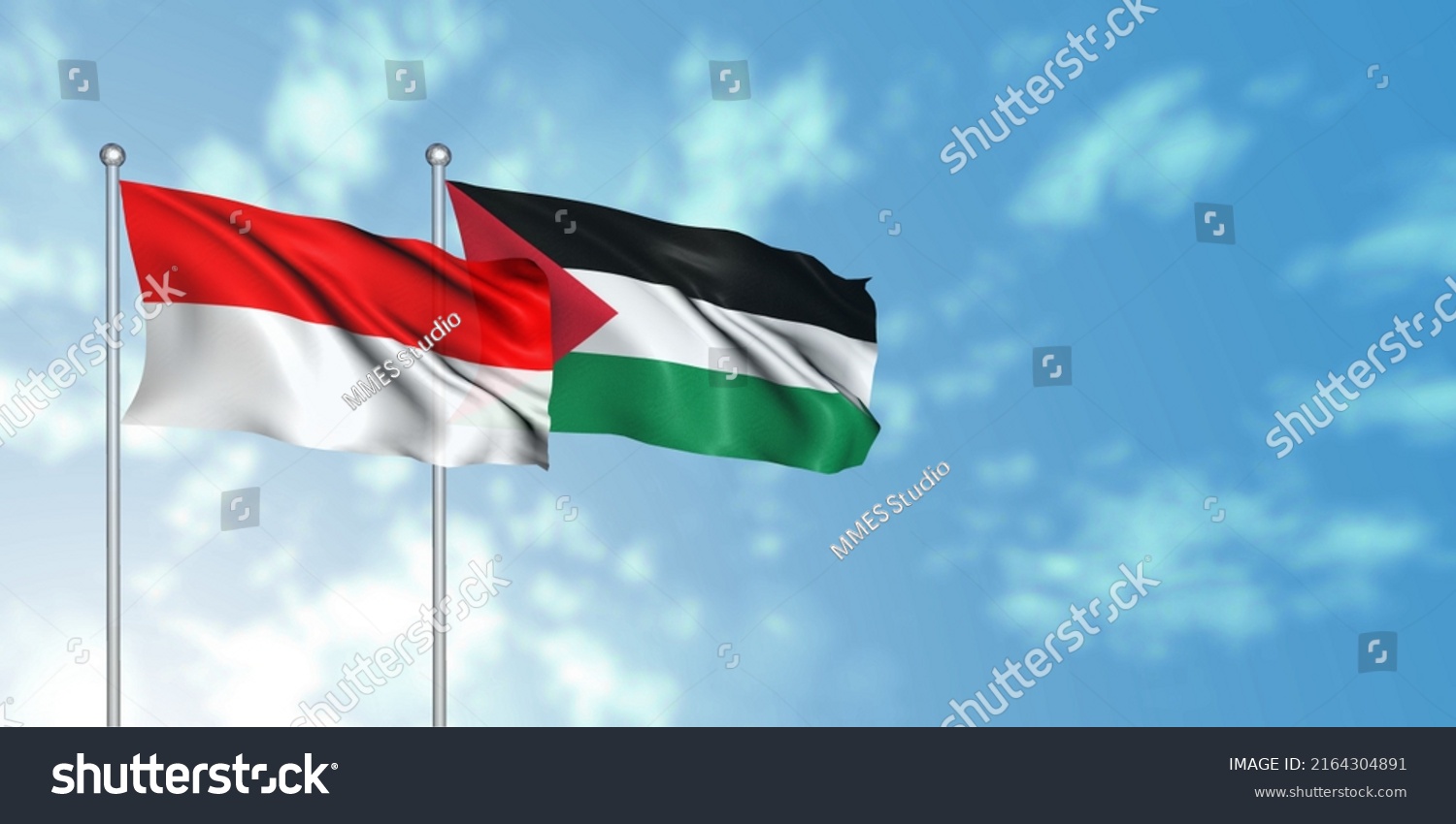 Palestine Flag Indonesia Flag 3d Rendering Stock Illustration ...