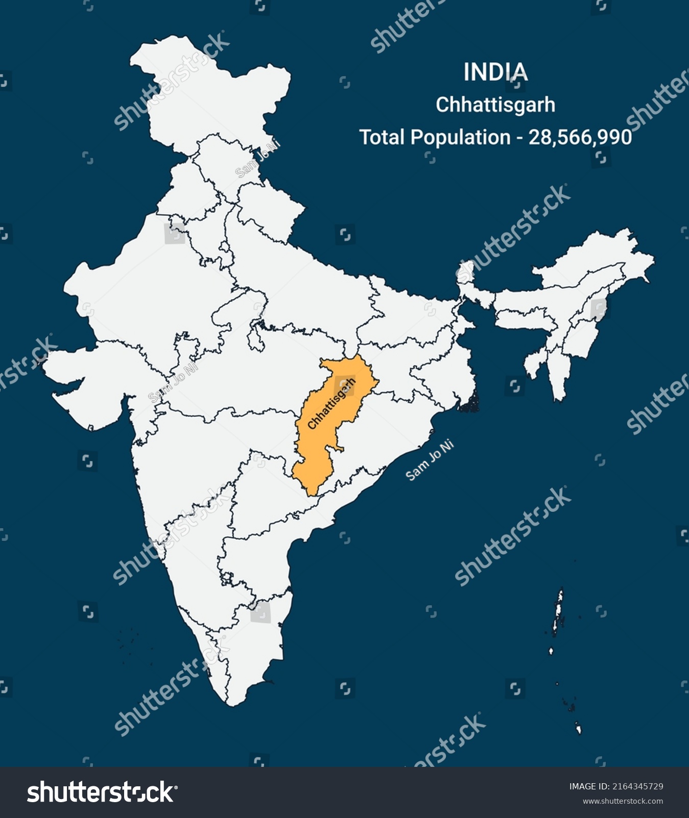 Chhattisgarh State Location Population India Stock Vector (Royalty Free ...