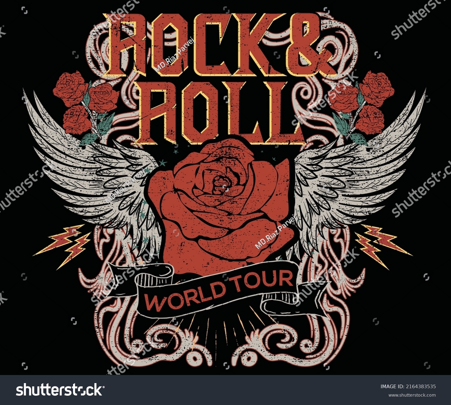 Rock Roll Tour T Shirt Print Stock Vector (Royalty Free) 2164383535 ...
