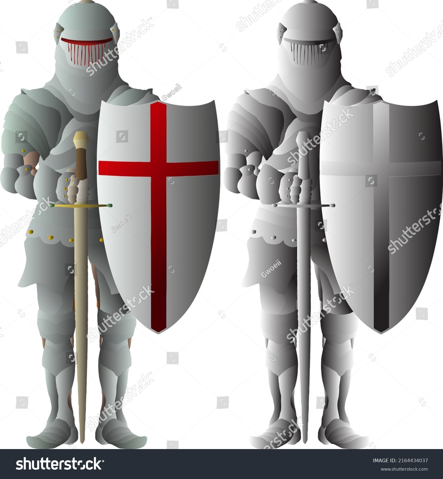 Medieval Knights Body Armor Standing Guard Stock Vector (Royalty Free ...