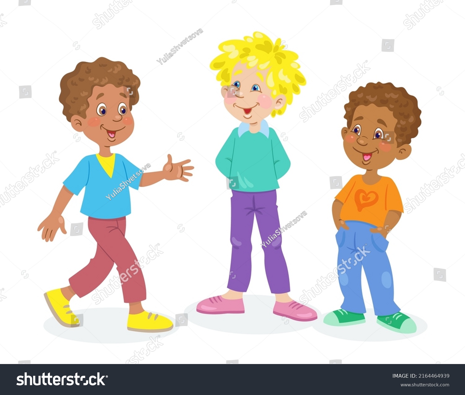 Three Curlyhaired Boys Talking Cartoon Style Stock Vector (Royalty Free ...