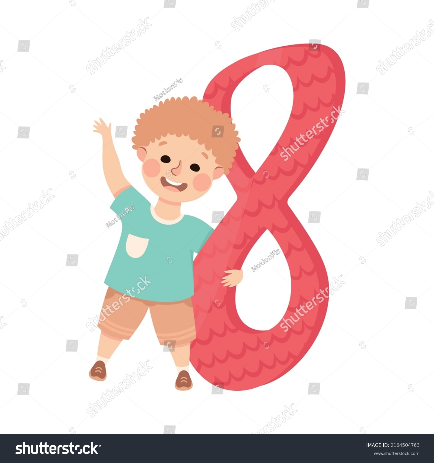 Little Boy Huge Number Eight Numeral Stock Vector (royalty Free 