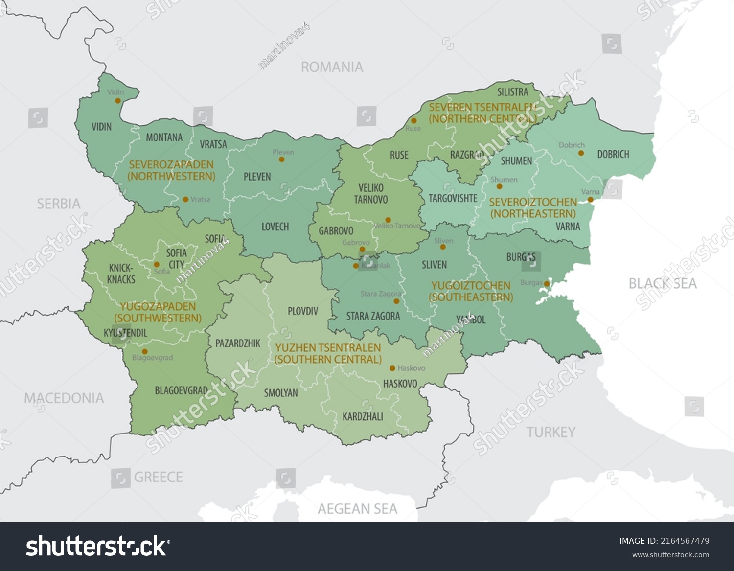 Detailed Map Bulgaria Administrative Divisions Into Stock Vector ...