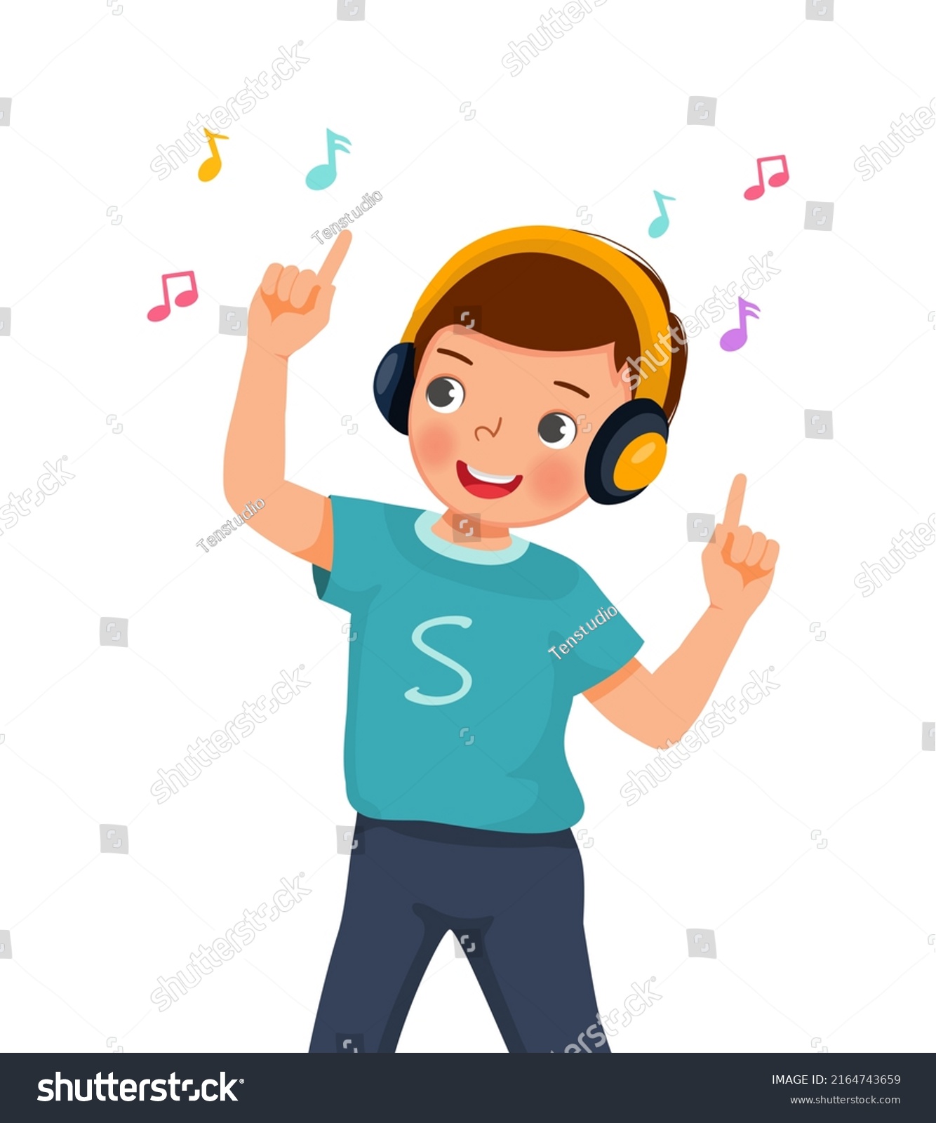 Happy Cute Little Boy Dancing While Stock Vector (Royalty Free ...