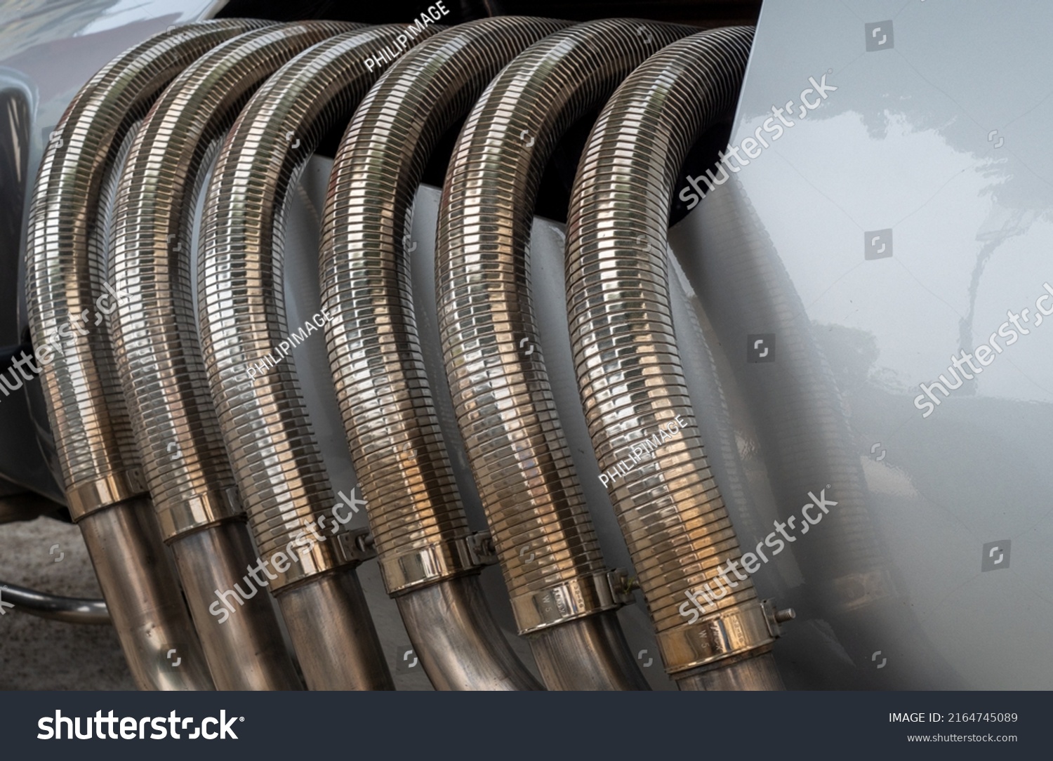 Detail Exhaust Pipes Vintage Racing Car Stock Photo 2164745089