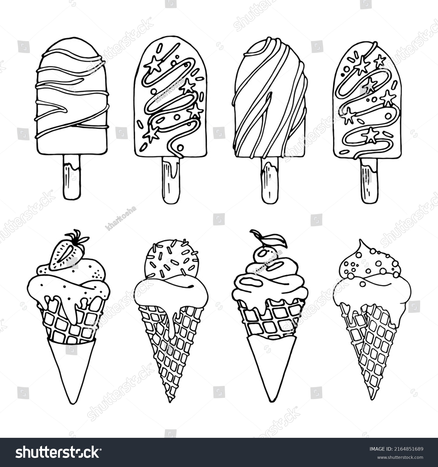 Coloring Page Cartoon Ice Creams Stock Vector (Royalty Free) 2164851689 ...