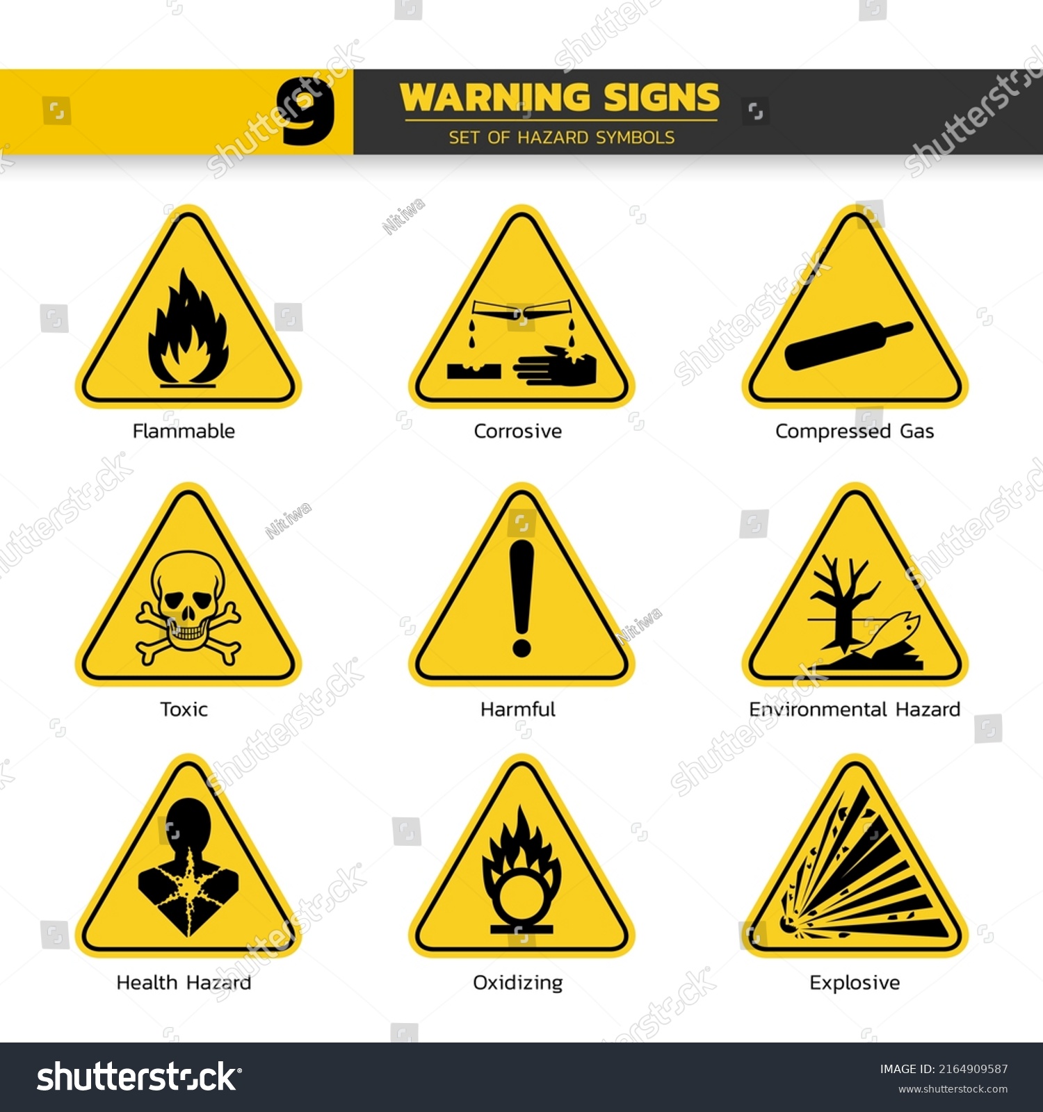 Set Isolated Hazardous Symbols On Yellow Stock Vector (Royalty Free ...