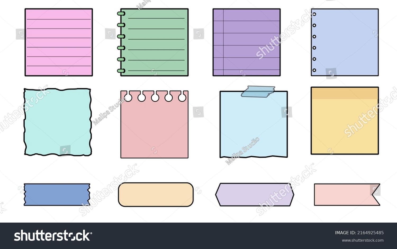 Set Cute Colorful Planner Notepad Memo Stock Illustration 2164925485 ...