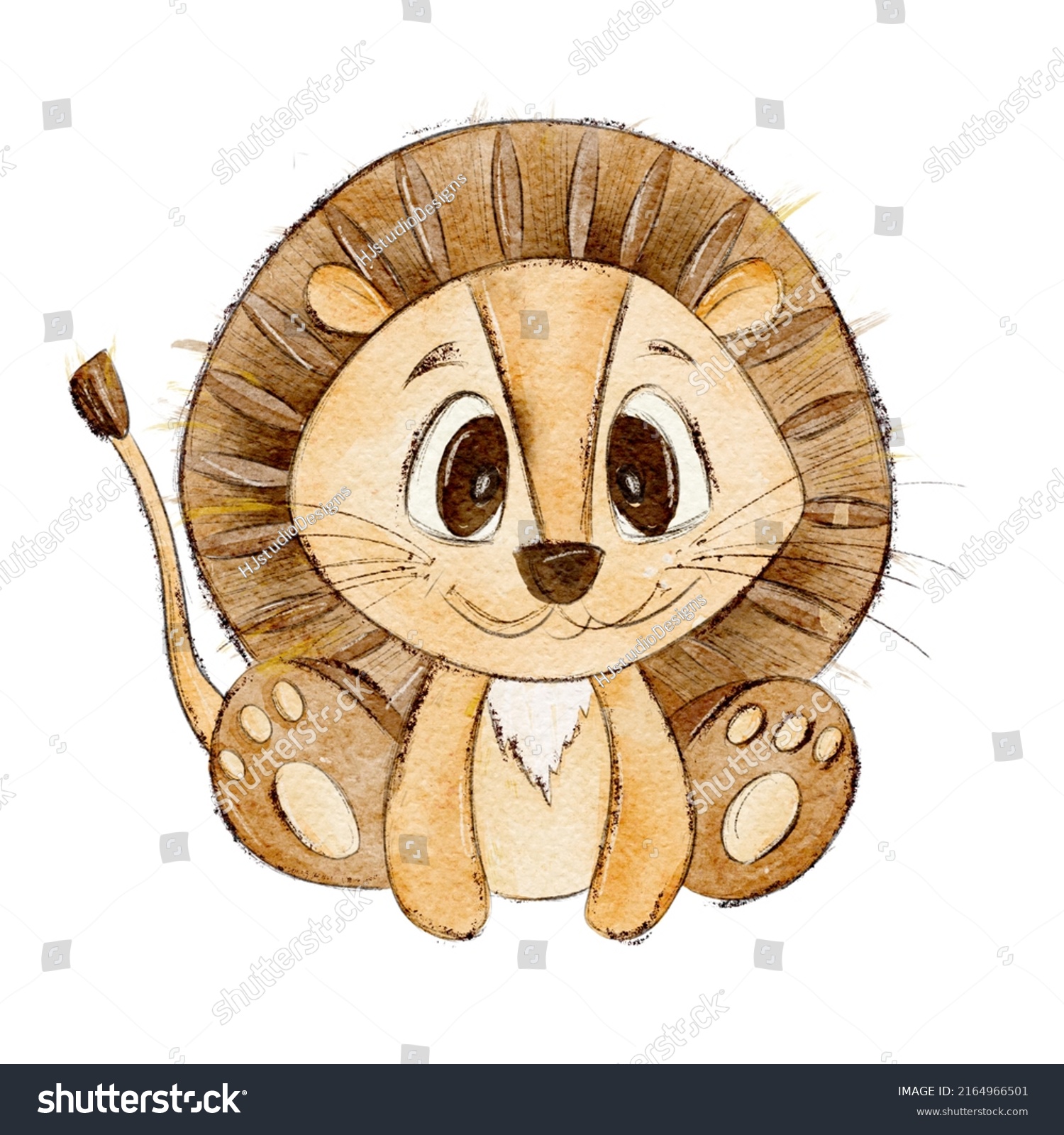 Watercolor Cute Cartoon Lionbaby Animal Character Stock Illustration ...