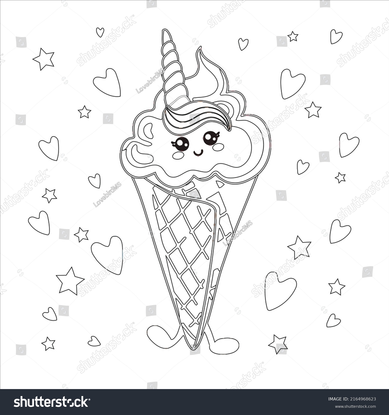 Ice Cream Coloring Page Kids Vector Stock Vector (Royalty Free ...