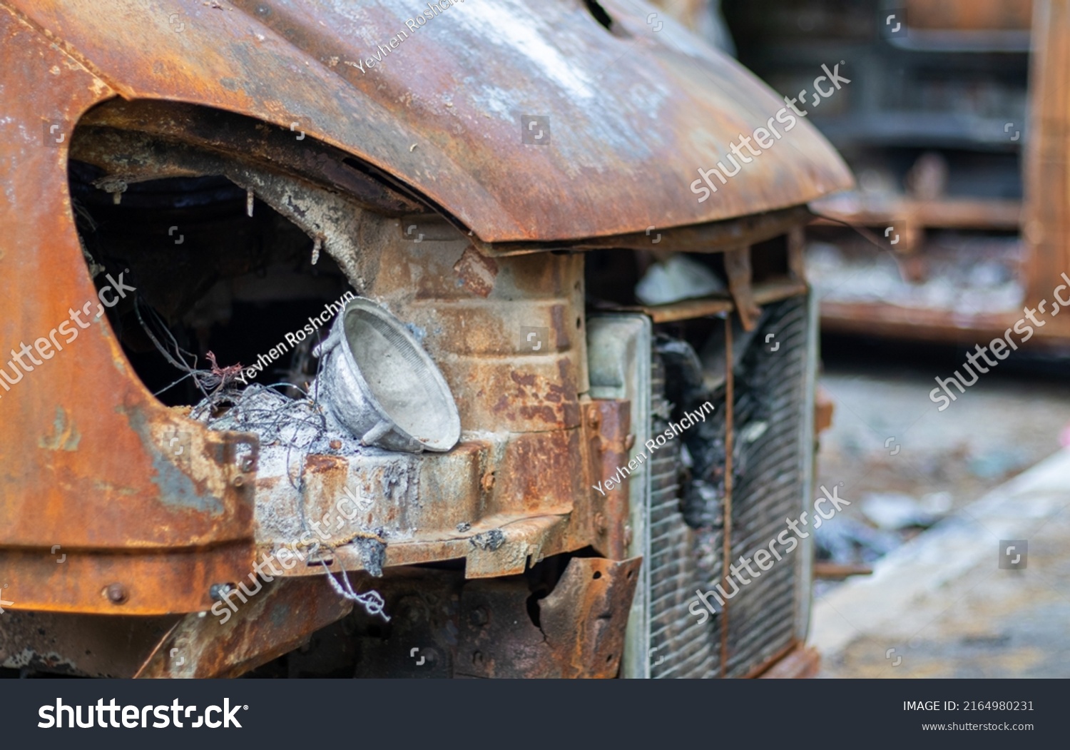 Car Completely Destroyed By Fire Abandoned Stock Photo 2164980231