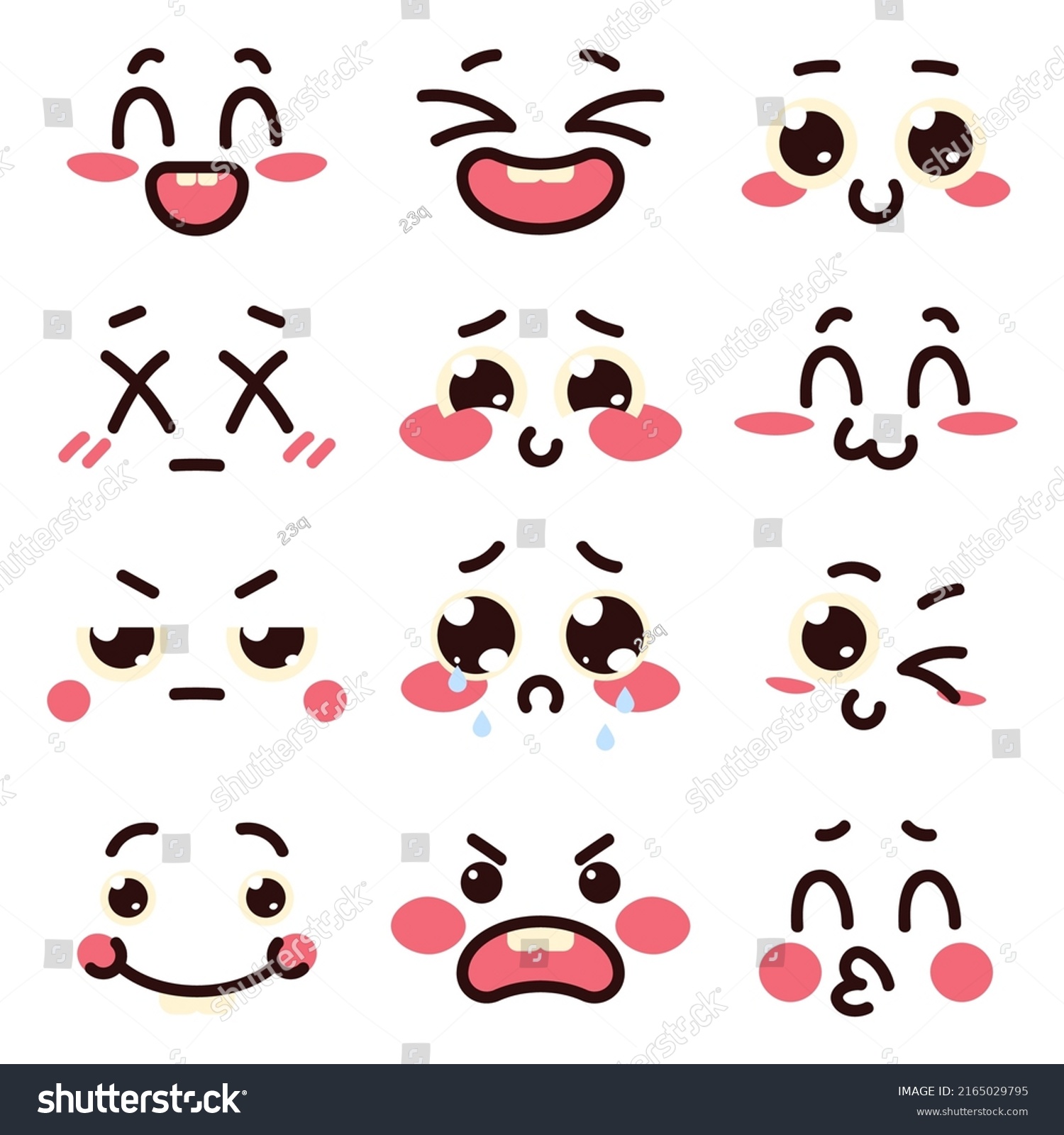 Kawaii Faces Different Emotions Vector Set Stock Vector (Royalty Free ...