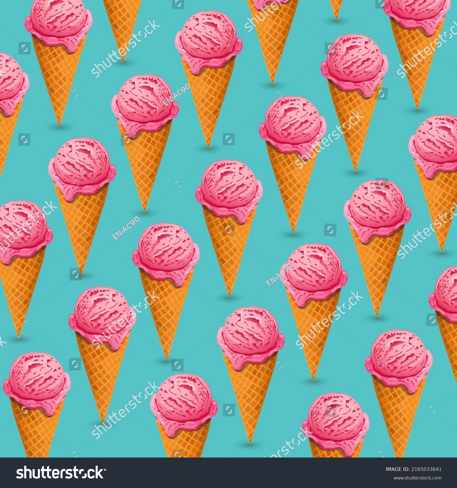 Pink Strawberry Ice Cream Waffle Cone Stock Vector Royalty Free