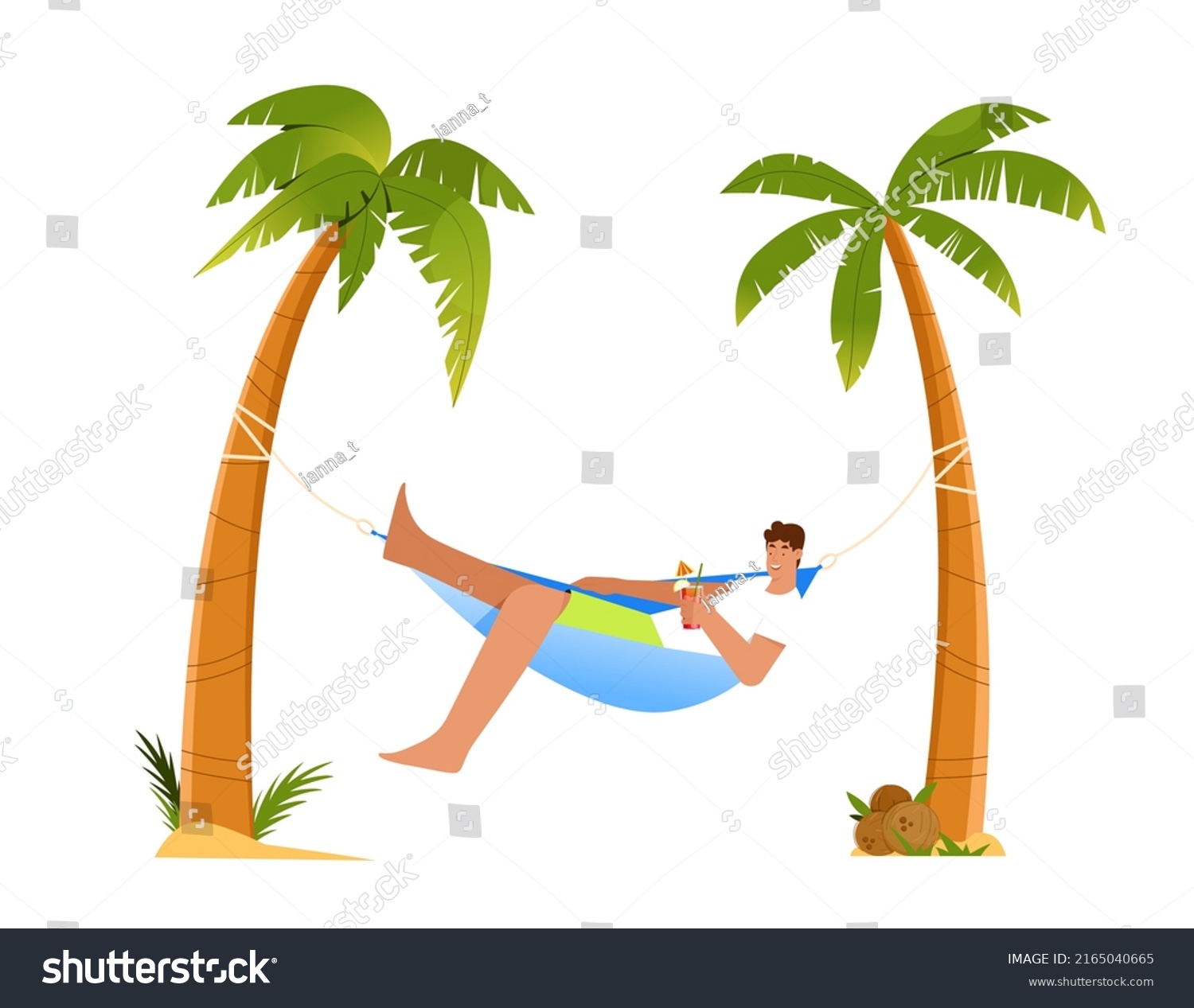 Man Lying Hammock Between Two Palm Stock Vector (Royalty Free ...