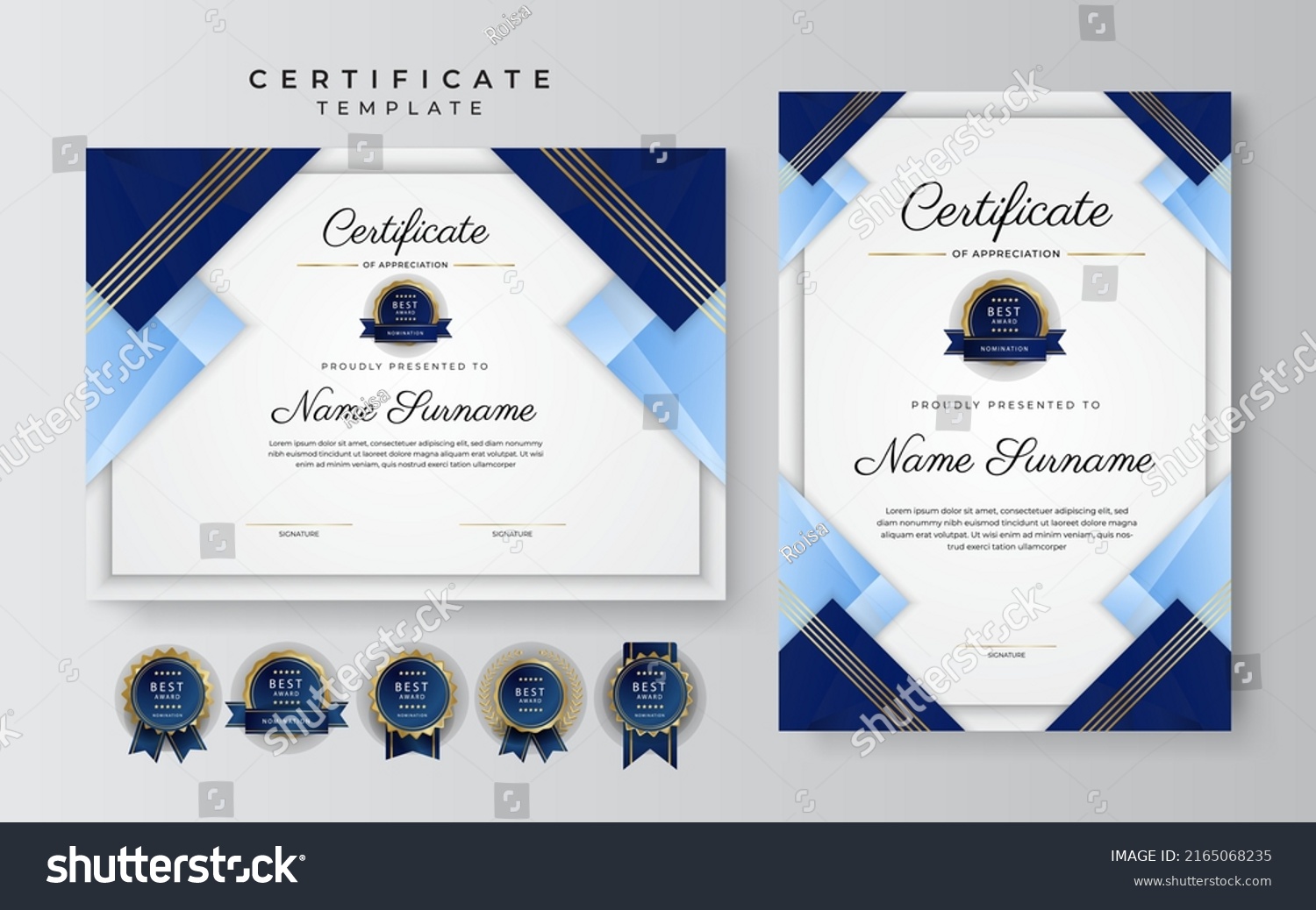 Blue Gold Certificate Template Modern Corporate Stock Vector (Royalty ...