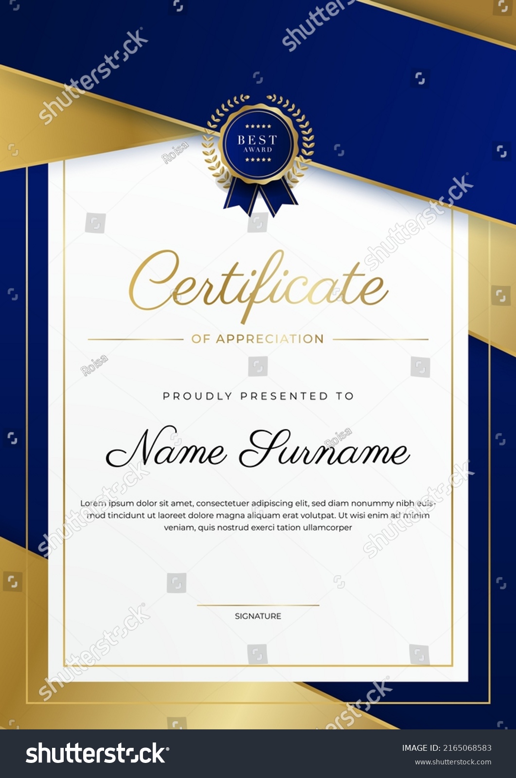 Certificate Achievement Appreciation Border Template Gold Stock Vector ...